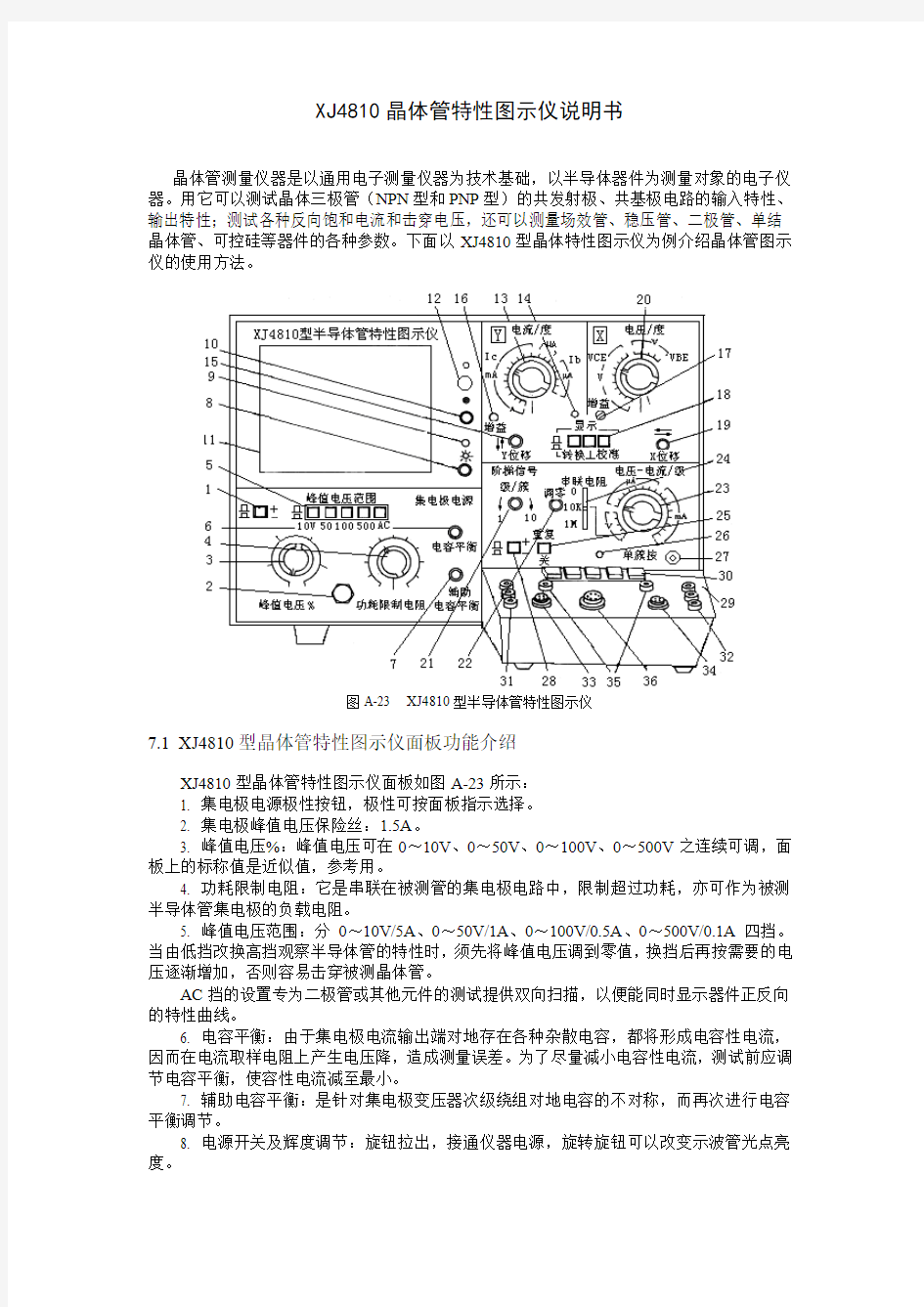 晶体管特性图示仪的使用