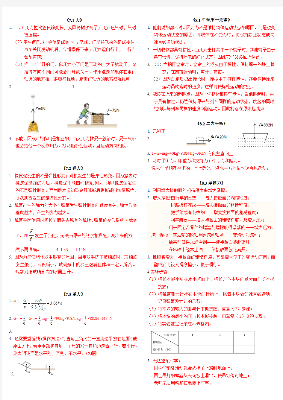 人教版物理八年级下册课后题答案修改版