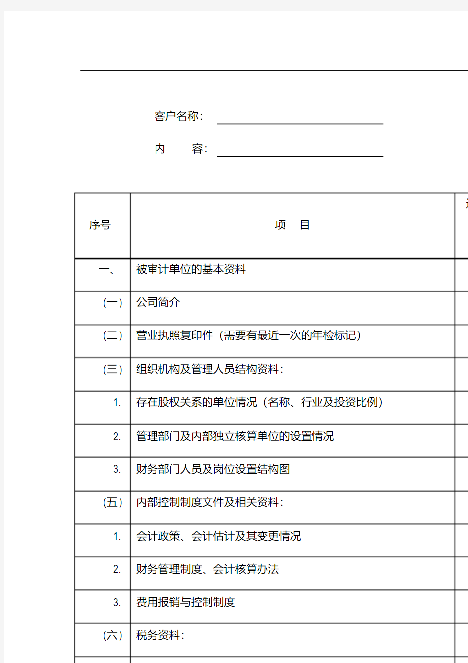 最完整审计资料清单