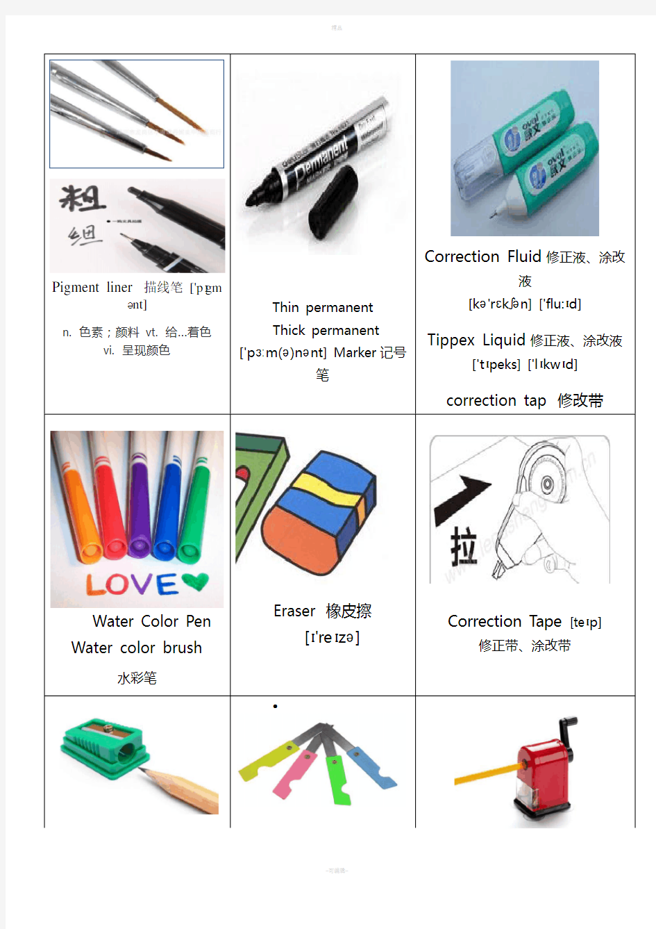 办公室英语词汇：常用文具中英文名称对照
