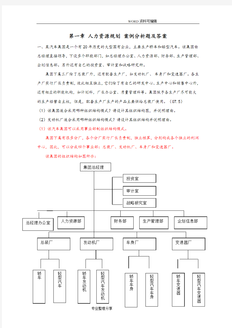 (完整版)人力资源规划案例分析题和答案解析