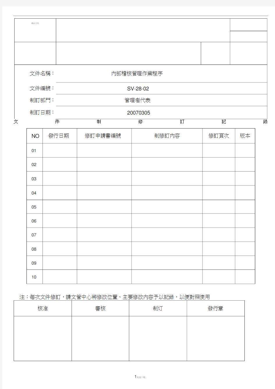 内部稽核管理作业程序