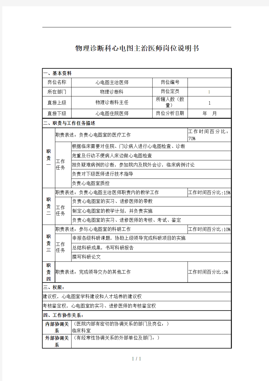 物理诊断科心电图主治医师岗位说明书