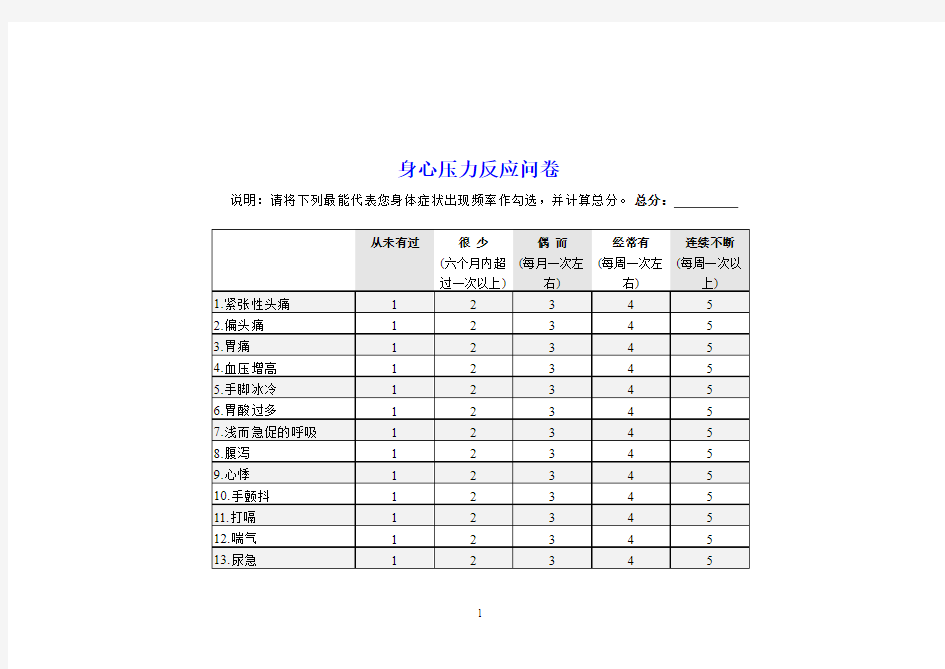 生活事件压力量表