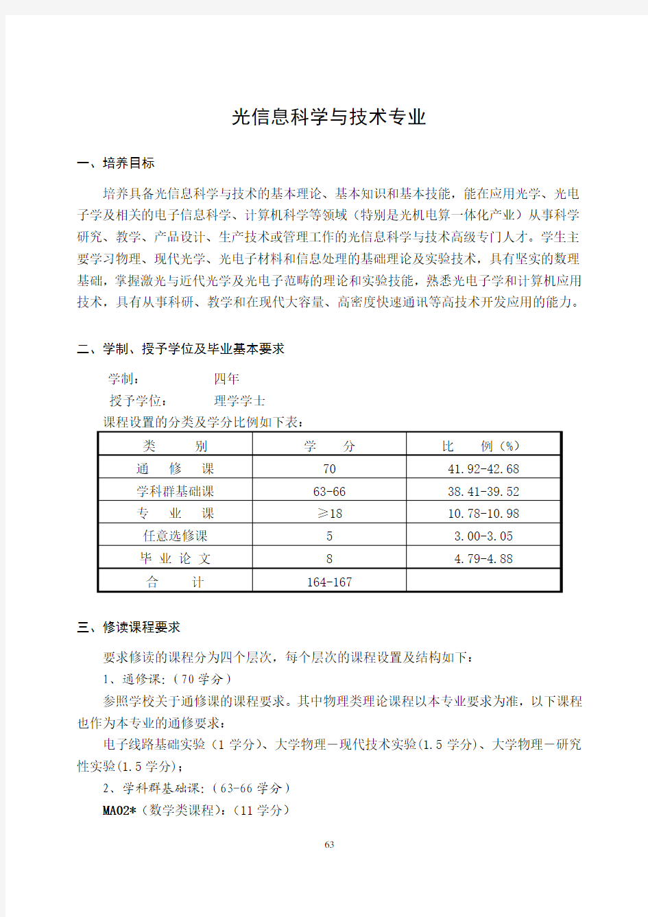 中国科学技术大学本科教育培养方案