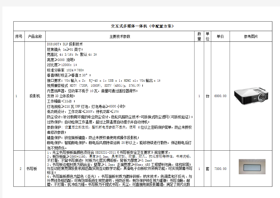 交互式多媒体一体机参数(中配)