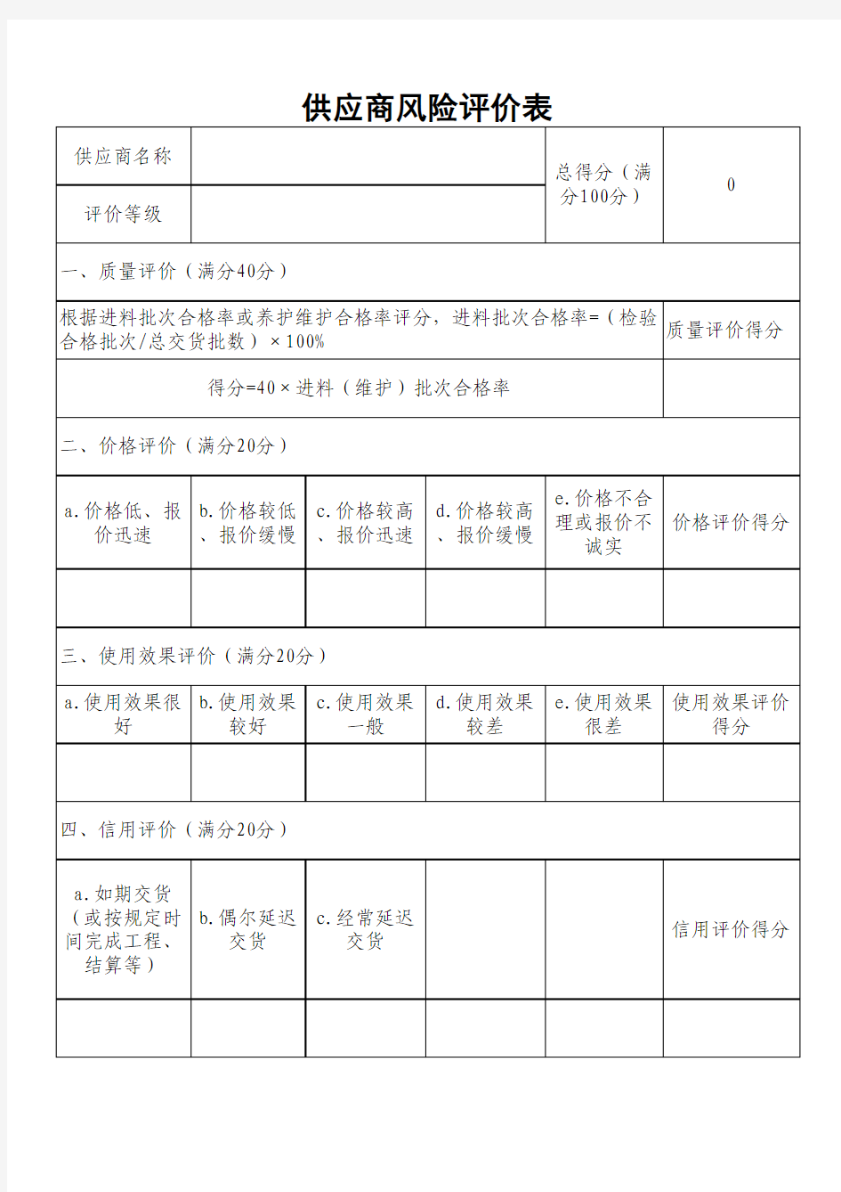 供应商风险评价表