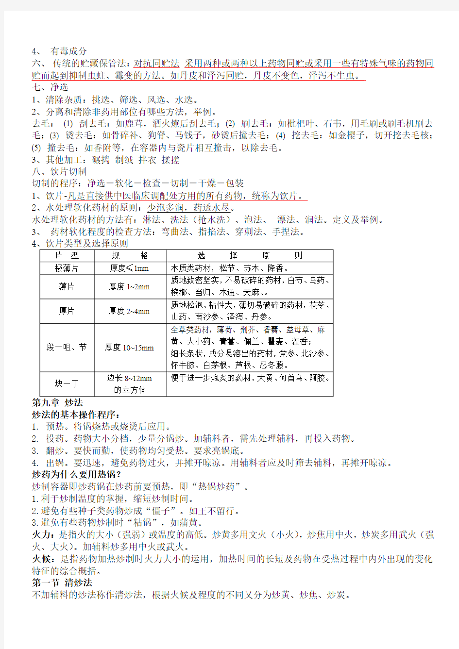 中药炮制学考试题型及重点