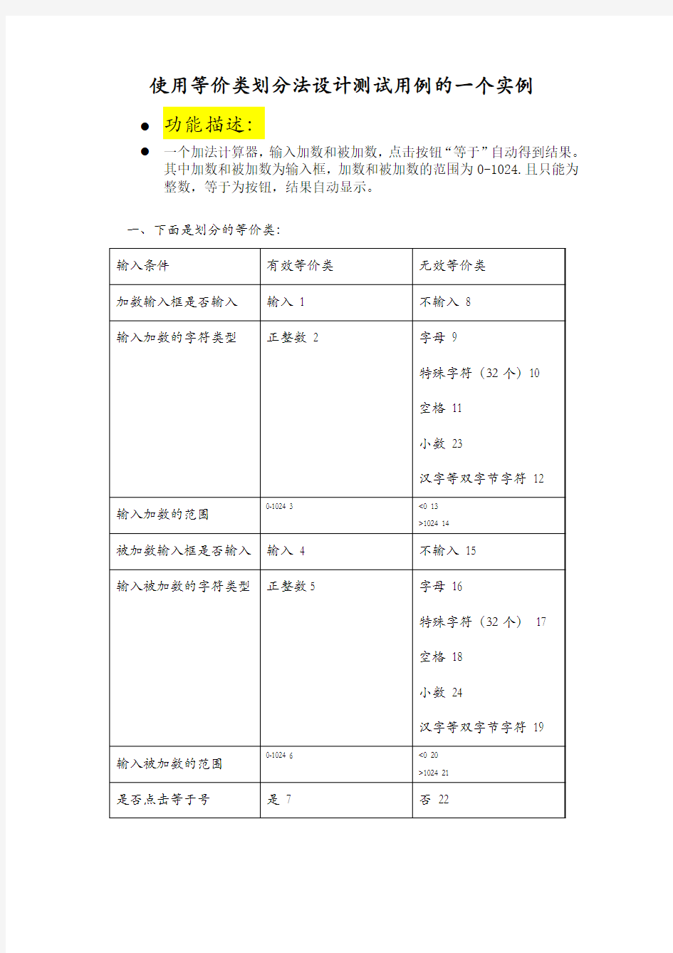 使用等价类划分法设计测试用例的一个实例(2011-9-27)