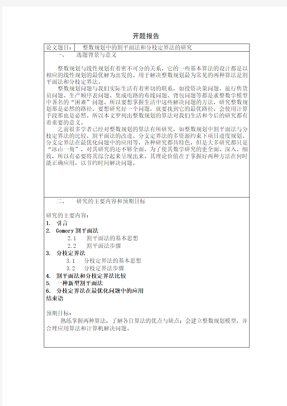 整数规划中的割平面法和分枝定界法的研究