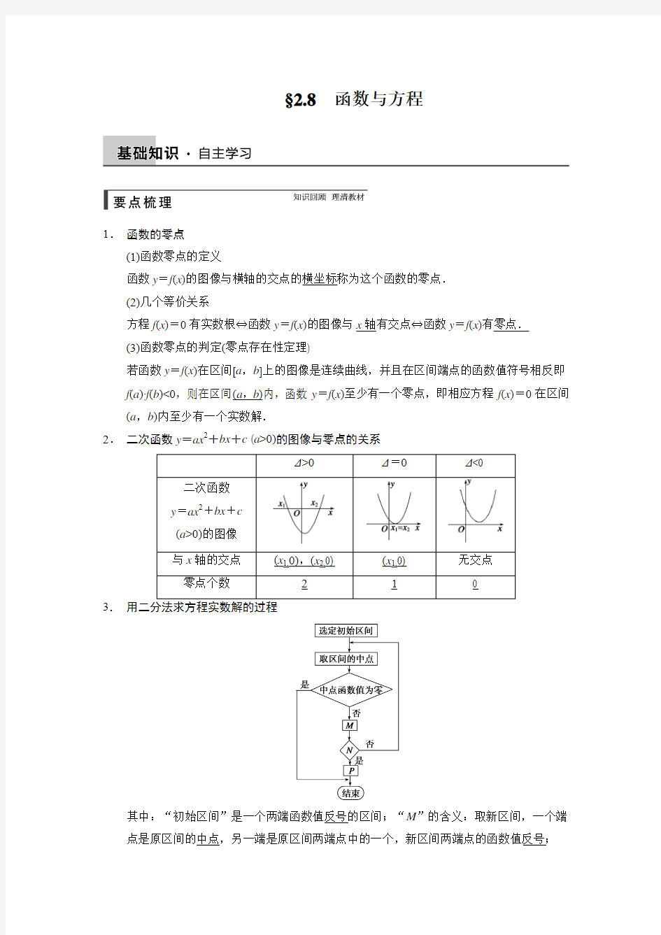 2015届高三数学北师大版(通用,理)总复习讲义 2.8 函数与方程