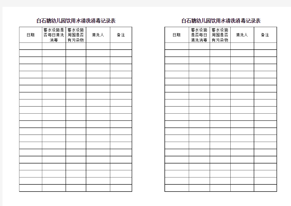 饮用水清洗消毒记录表