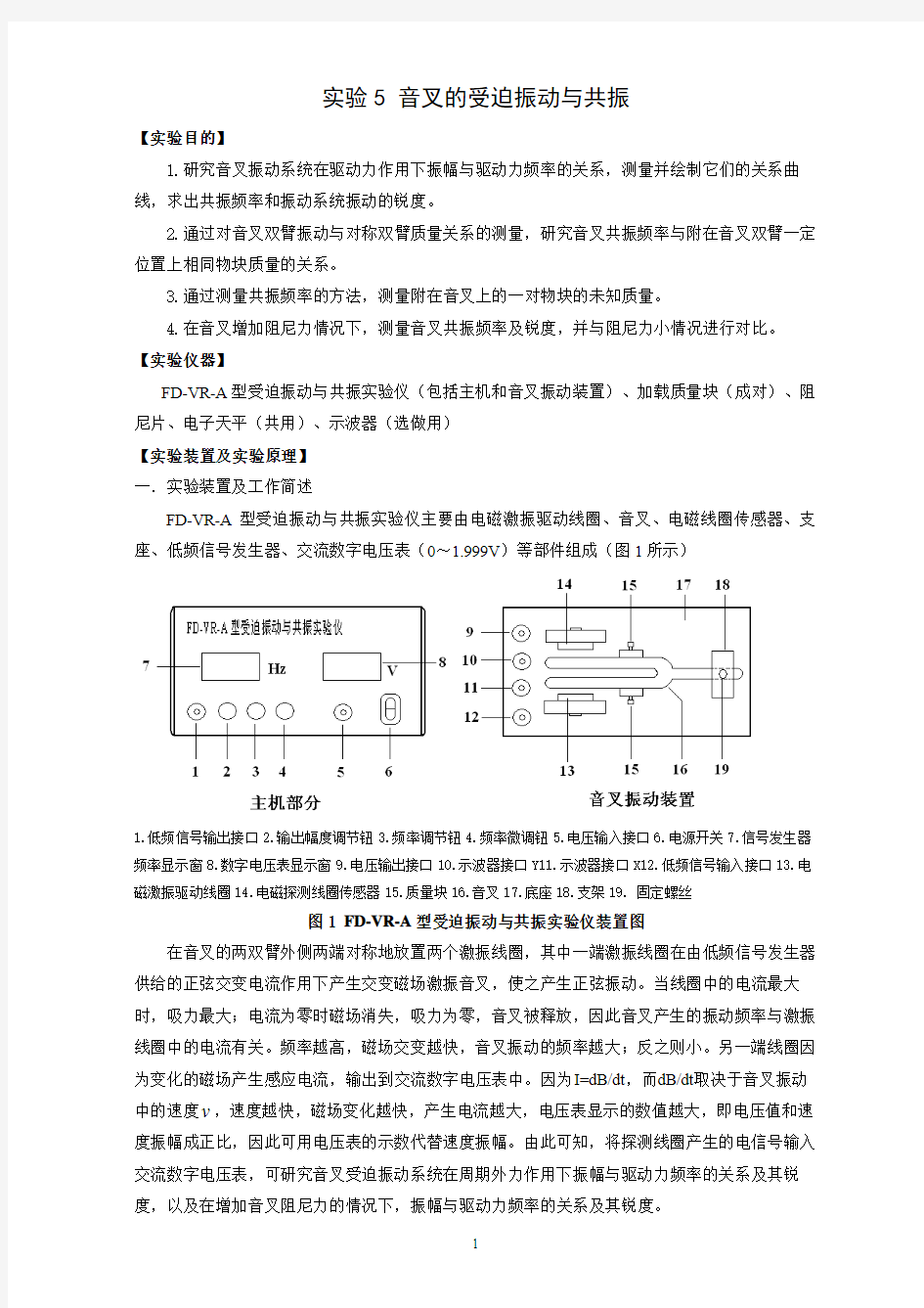 实验5 音叉的受迫振动与共振