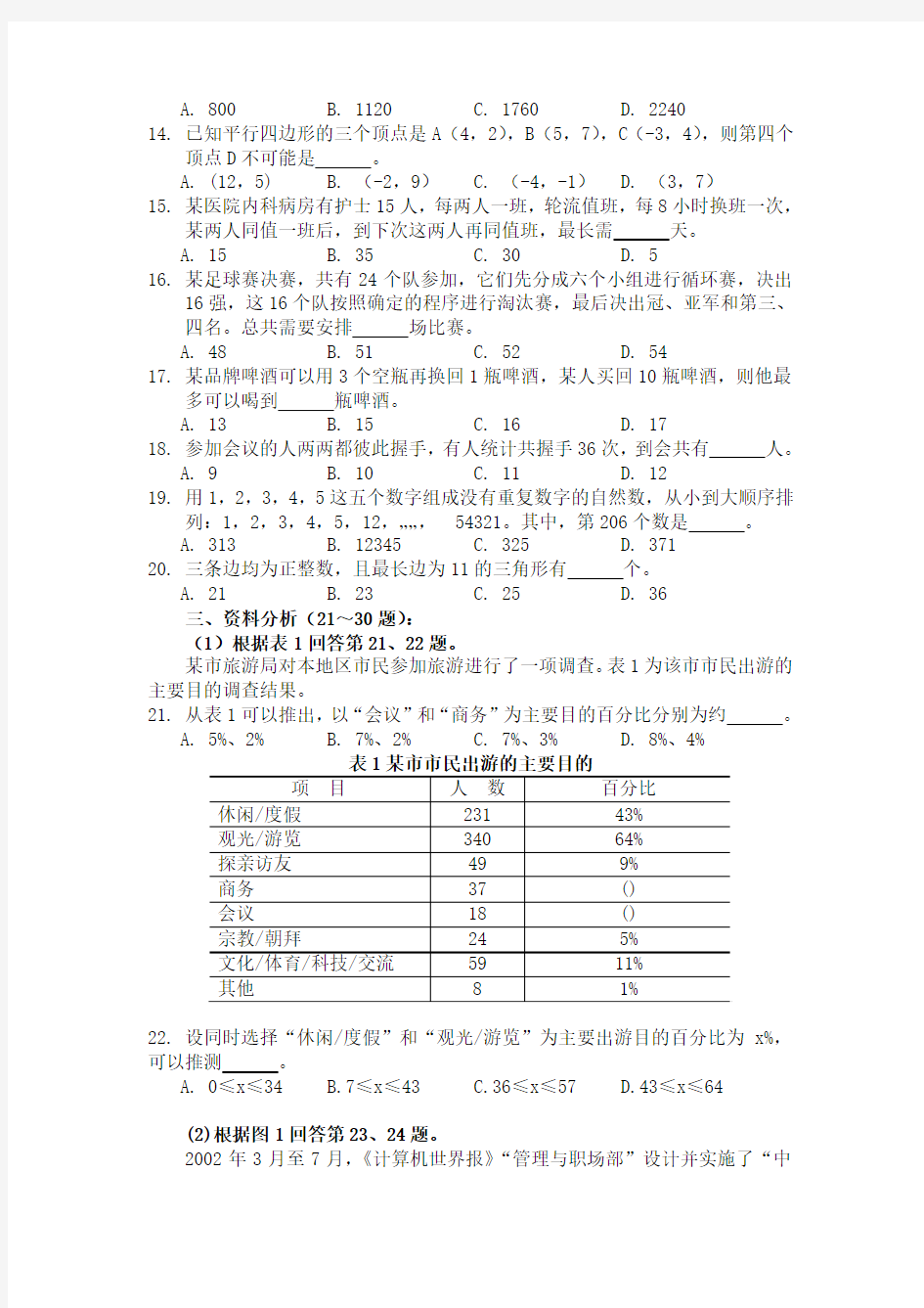 2004年上海市公务员考试行政职业能力测试真题
