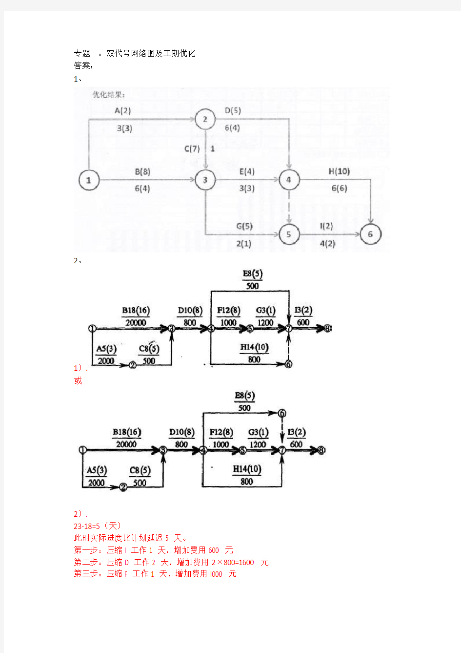 20150905案例专题一_双代号网络图和工期优化_答案