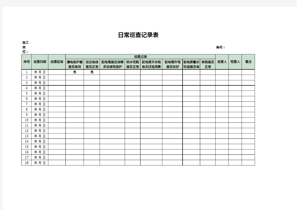 保安日常巡查记录表模板