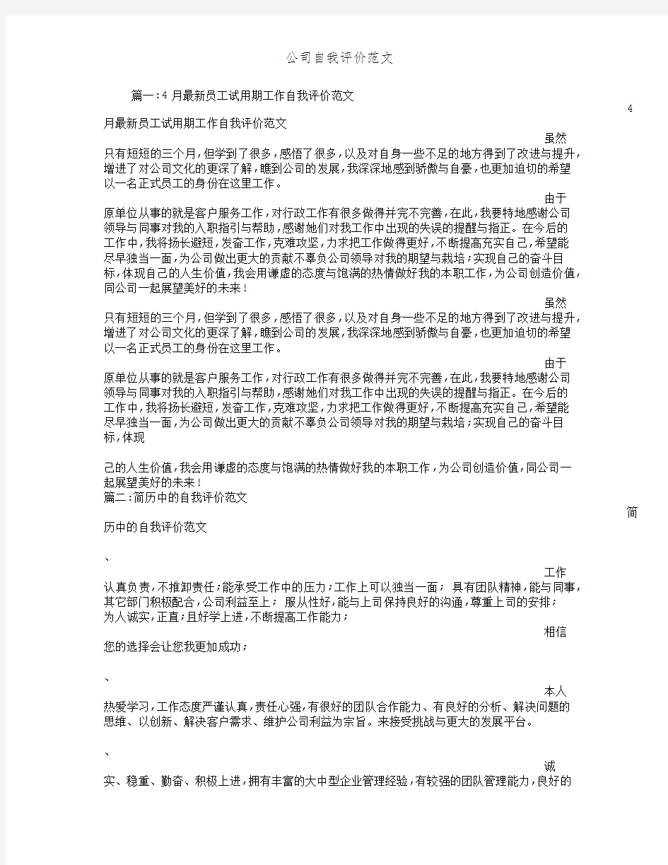 公司自我评价范文