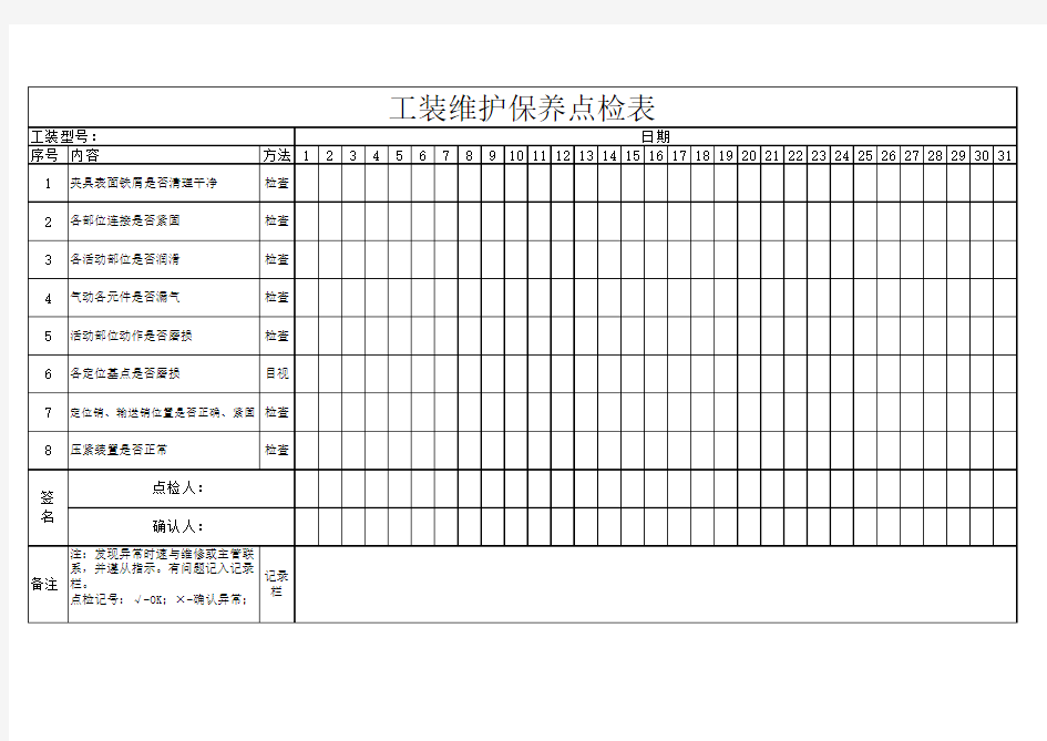 工装维护保养点检表