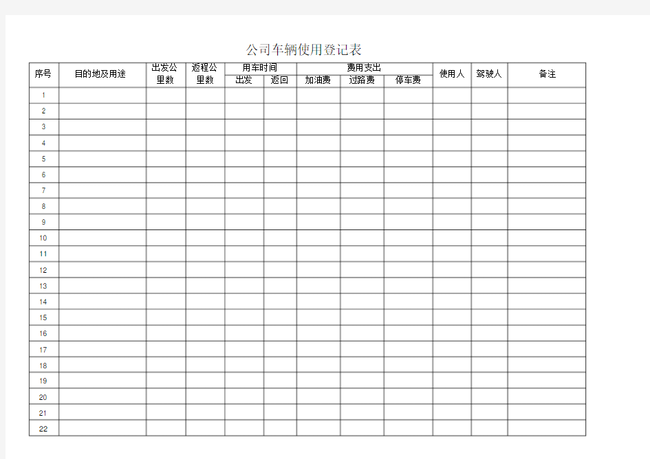 公司车辆使用登记表