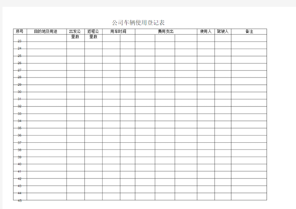 公司车辆使用登记表