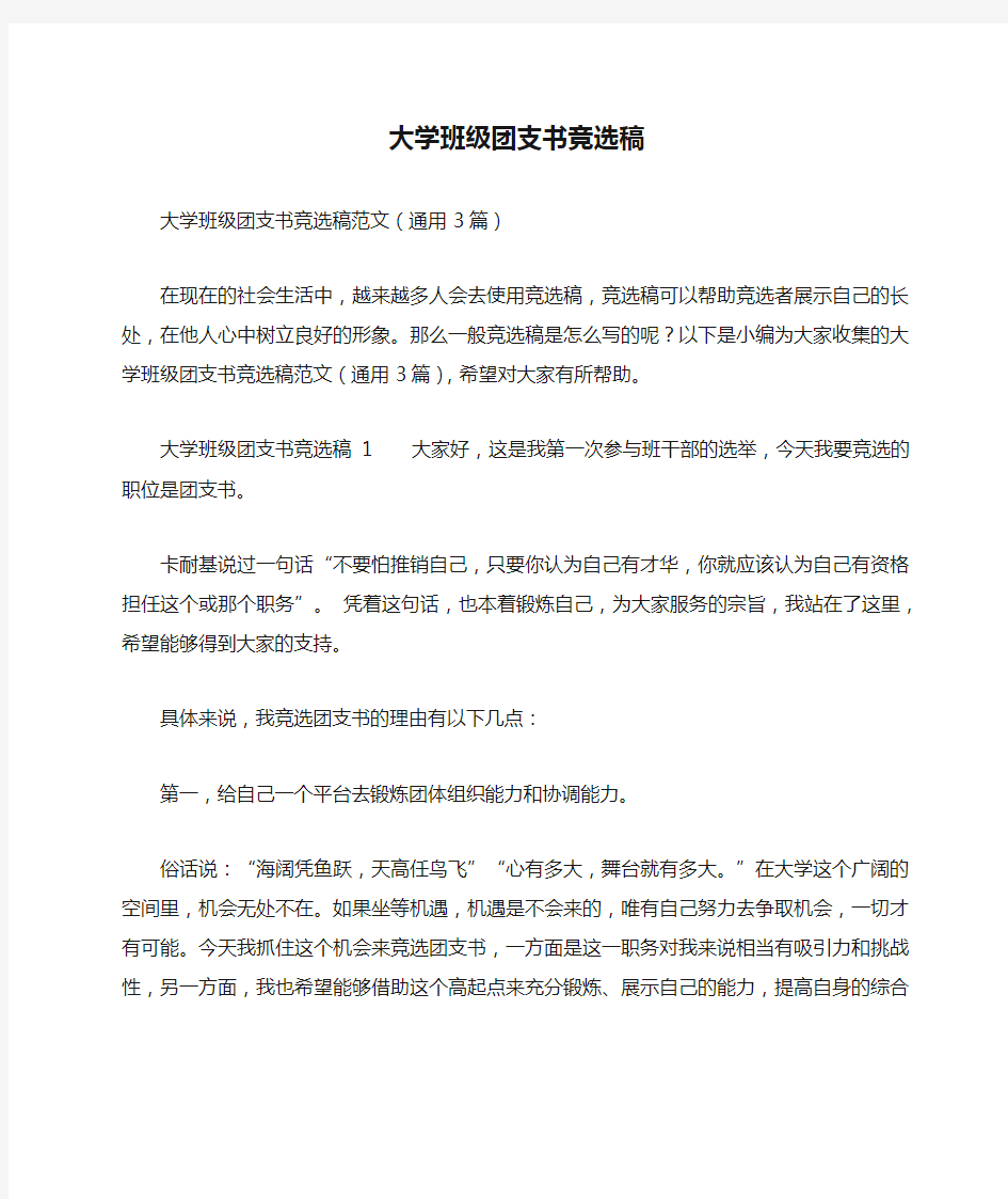 大学班级团支书竞选稿