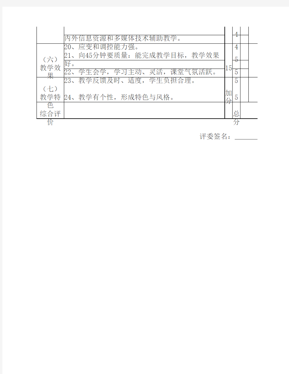 思政课教师公开课比赛评分    表