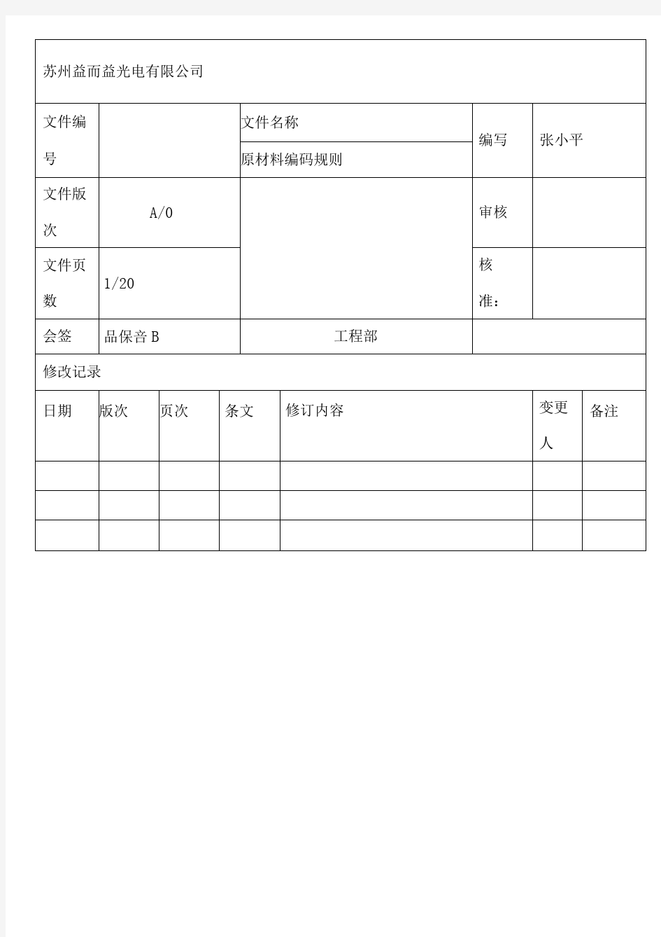 原材料编码规则