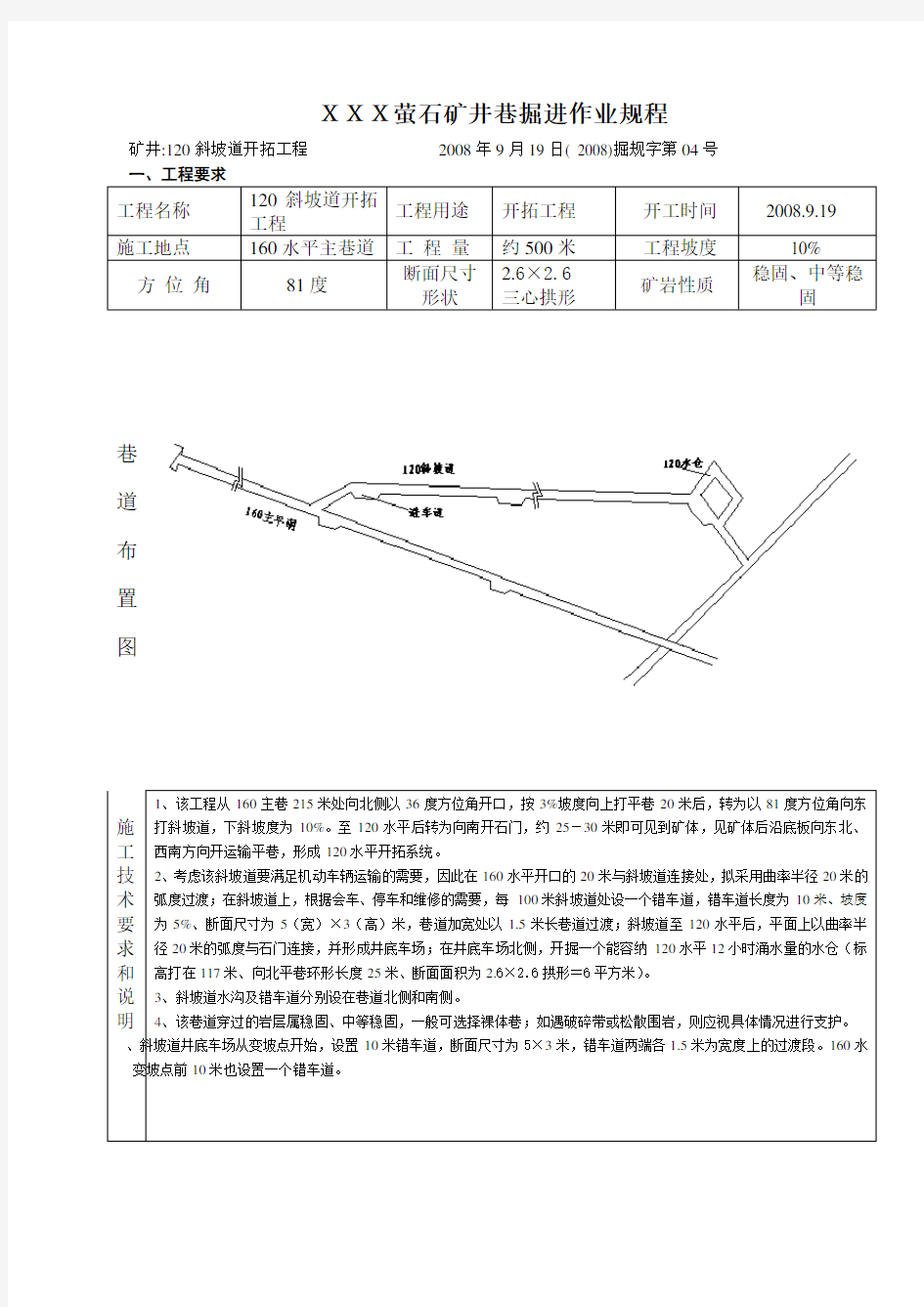 矿山巷道掘进工程作业规程