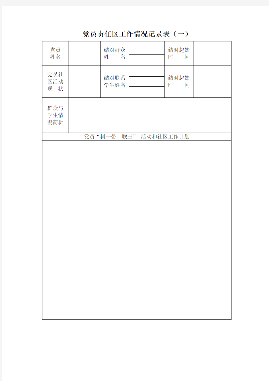 党员责任区工作情况记录表