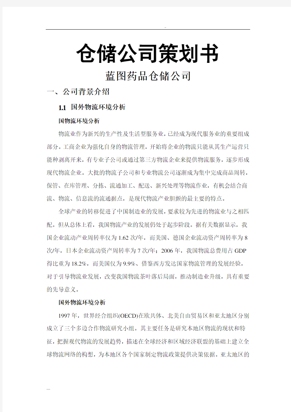 仓储公司项目策划书