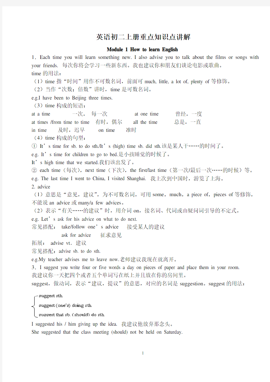 最新外研版八年级上册英语各模块知识点归纳总结大全