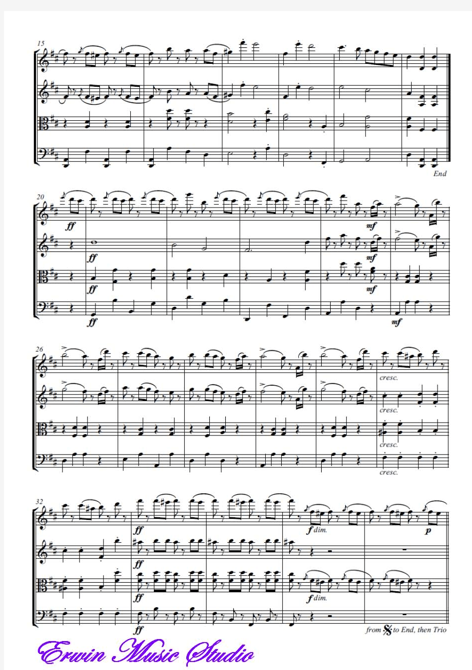 Score约翰·施特劳斯《拉德斯基进行曲》弦乐四重奏总谱 分谱