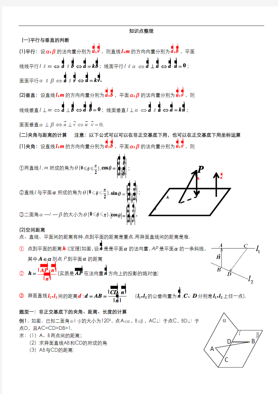 立体几何及解题技巧以及空间距离专题复习