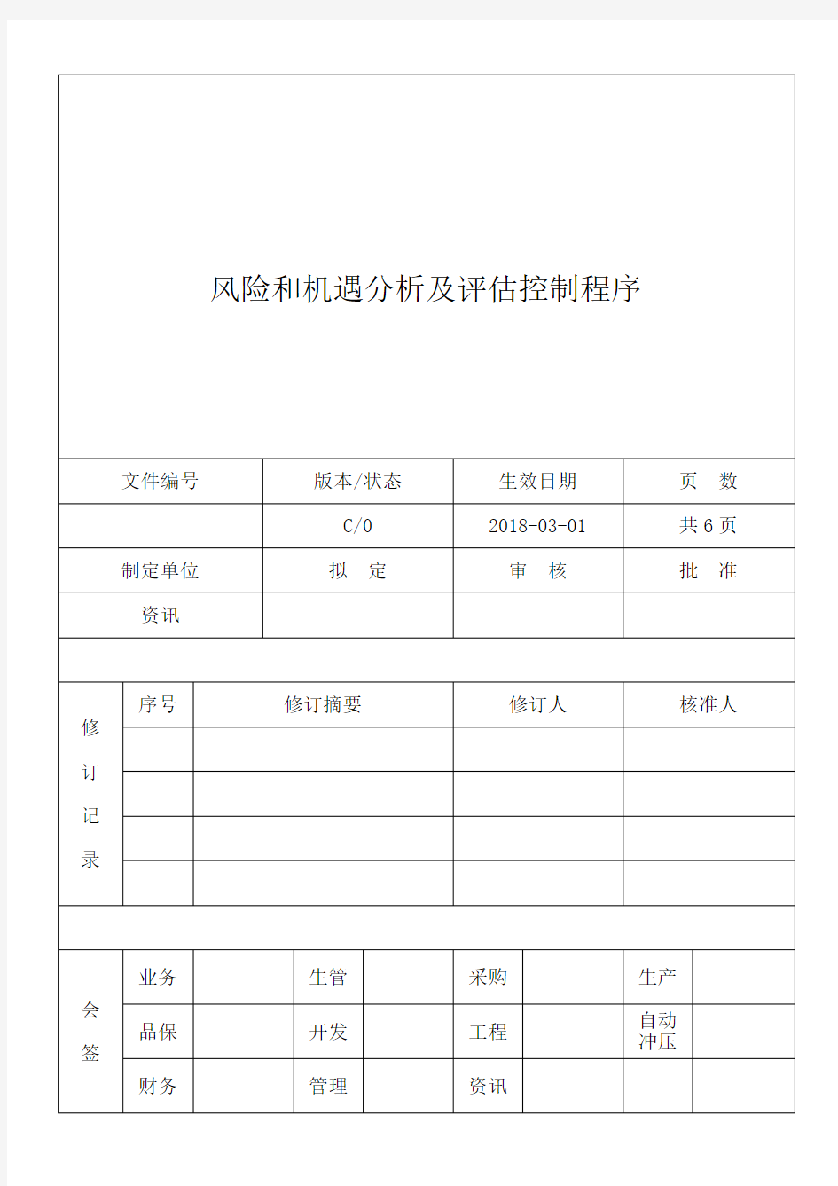 风险分析及评估控制程序