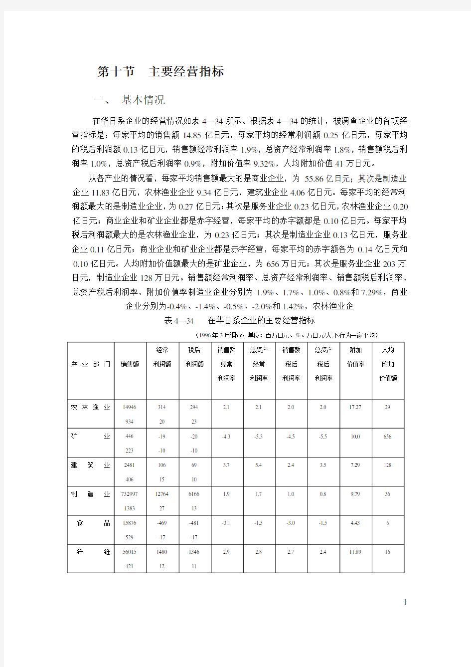 (经营管理)主要经营指标