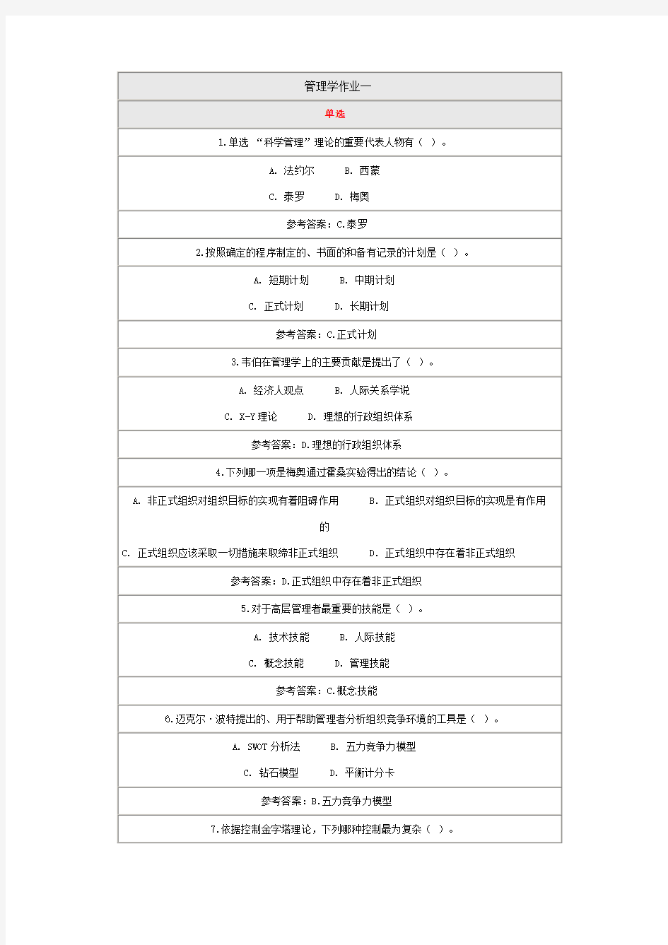 管理学作业1-3演示教学