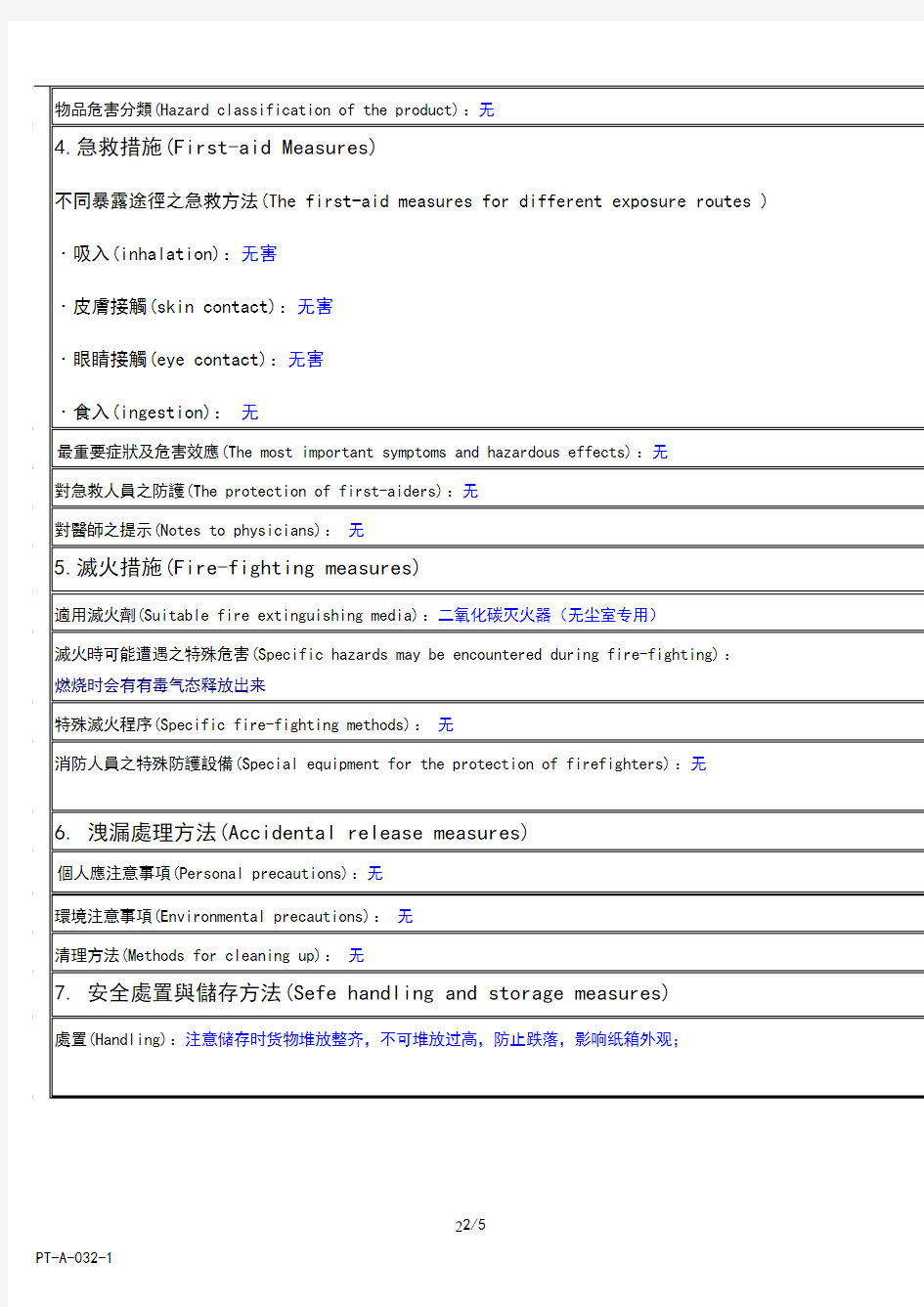 丁腈手套物质安全资料表