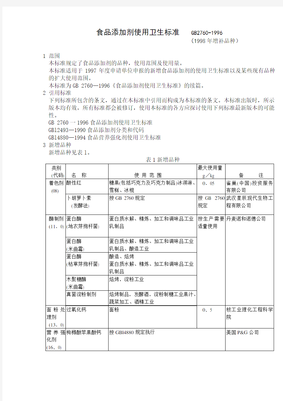 食品添加剂使用卫生标准