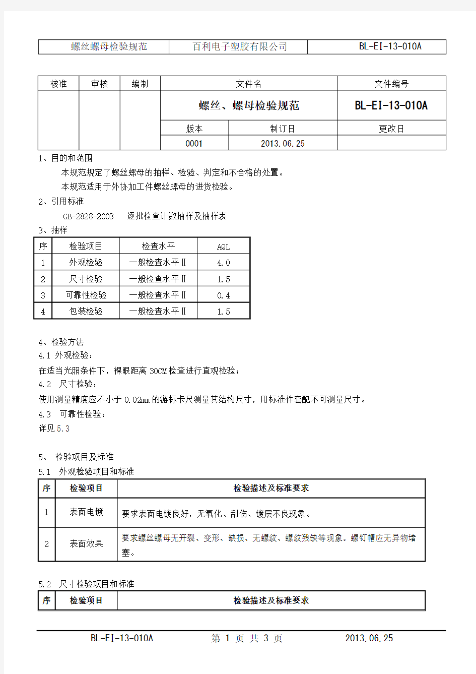 螺丝、螺母检验规范