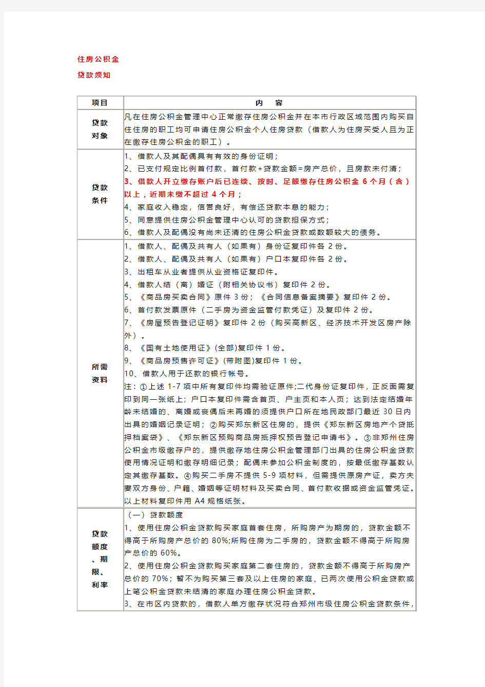 郑州市住房公积金贷款须知