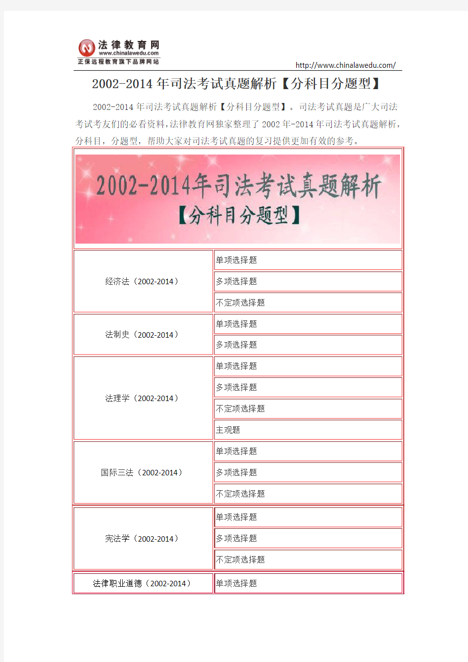 2002-2014年司法考试真题解析【分科目分题型】