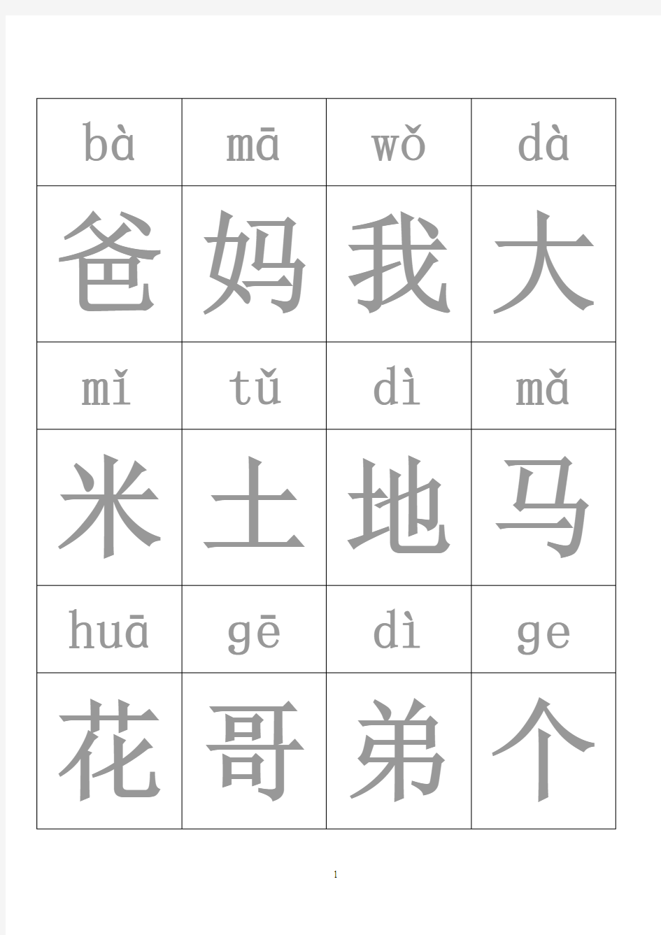 (人教版)小学语文一年级(全册)带拼音生字表