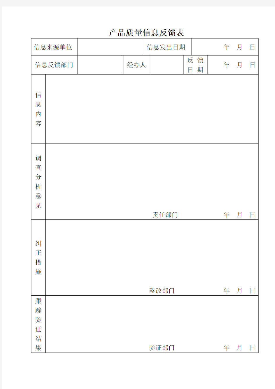 产品质量信息反馈表