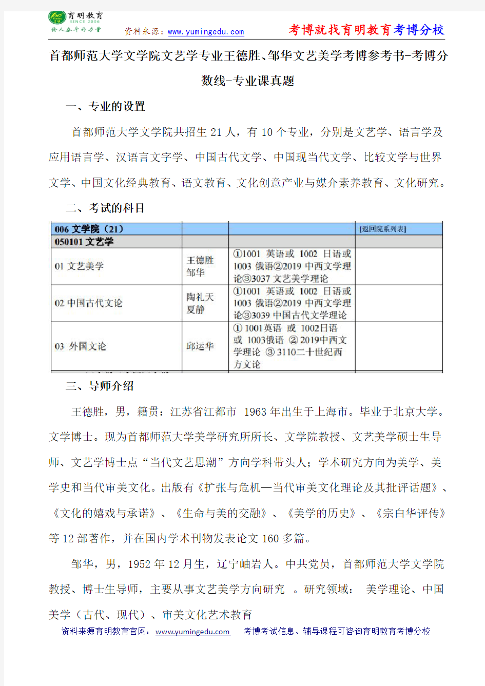 首都师范大学文学院文艺学专业王德胜、邹华文艺美学考博参考书-考博分数线-专业课真题