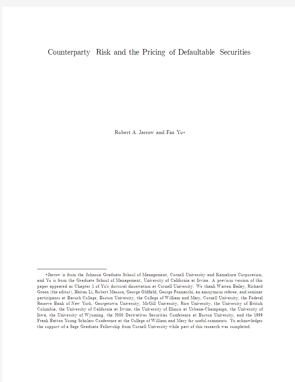 Counterparty risk and the pricing of defaultable securities