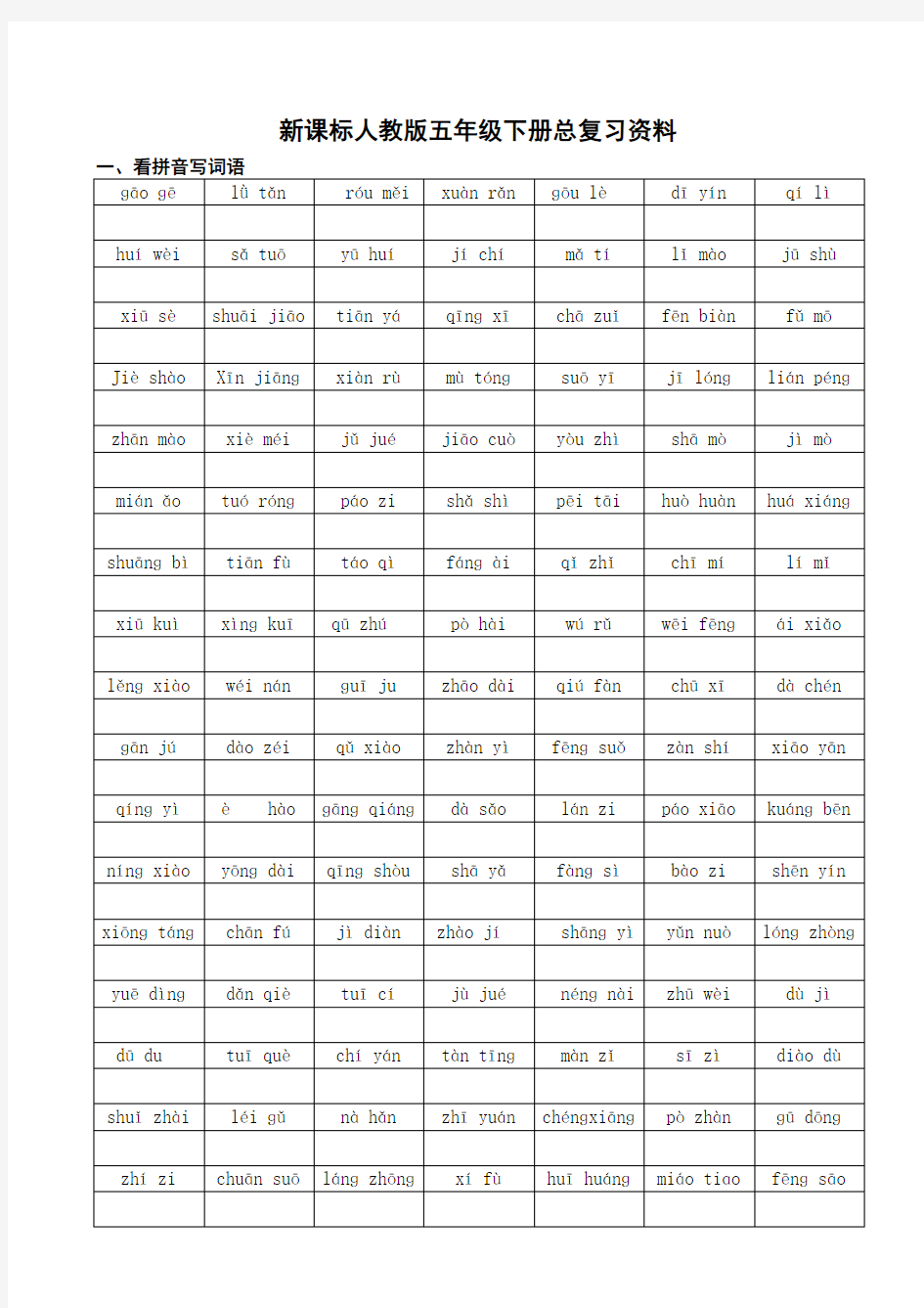 人教版五年级语文下册总复习资料(完整版)