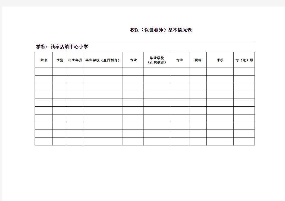 校医(保健教师)基本情况统计表_