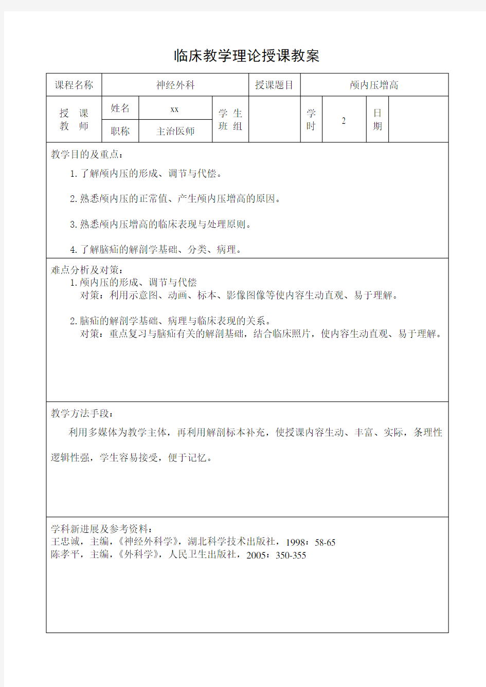 神经外科教学教案