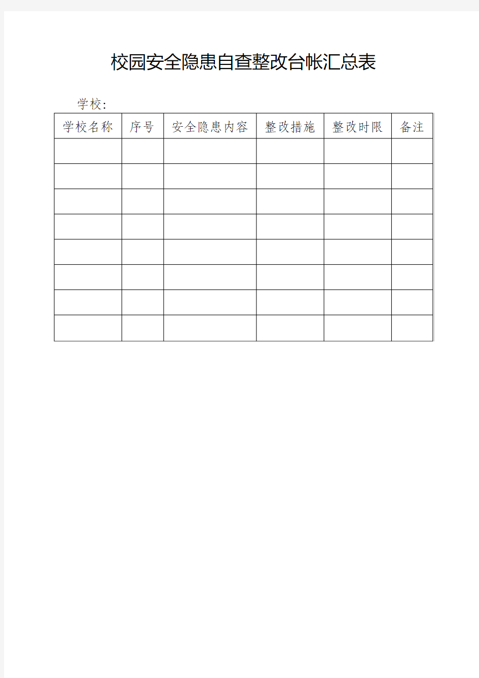 校园安全隐患自查整改台帐汇总表