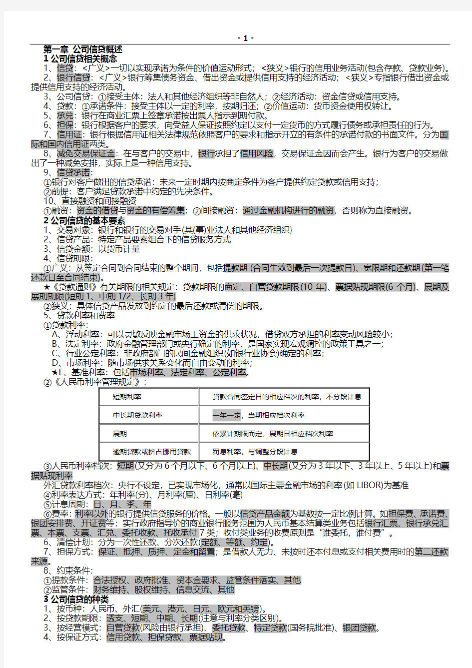 2011年银行从业资格考试《公司信贷》核心考点(自制笔记)